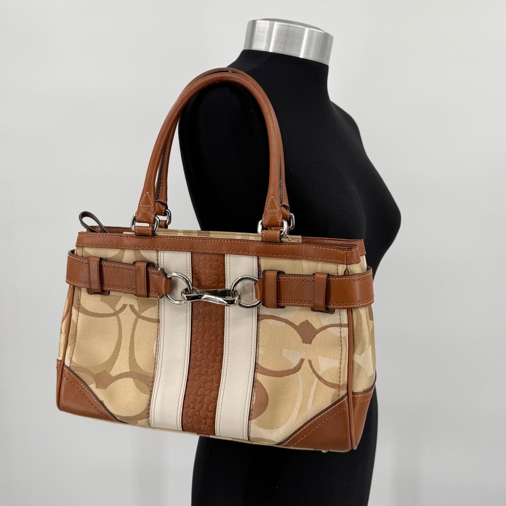 Coach Hamptons F13337 Optic Signature Stripe Satchel Bag Brown 2008 Y2K